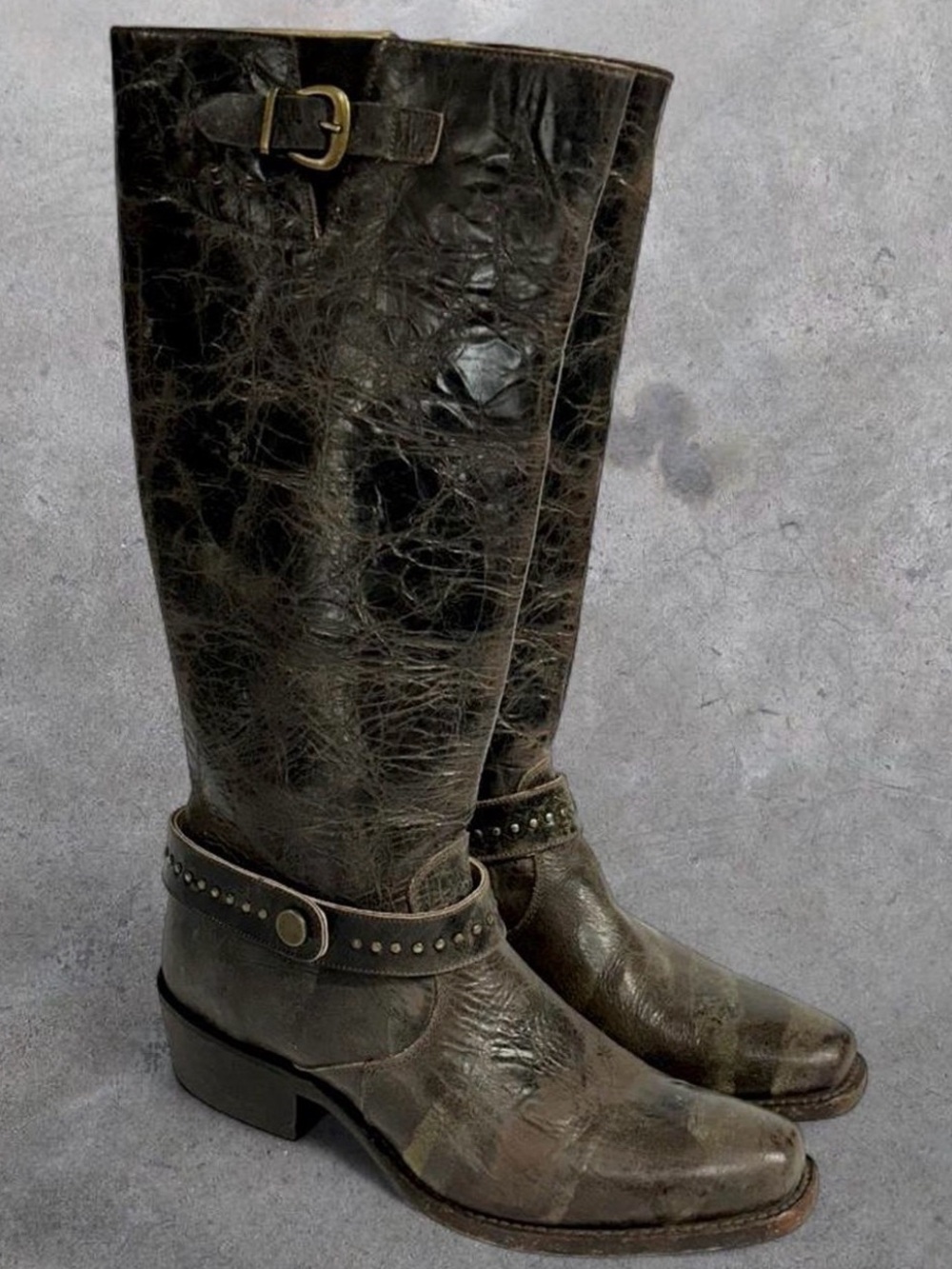 Double H Women's Over-the-Knee Distressed Brown Leather Riding Boots